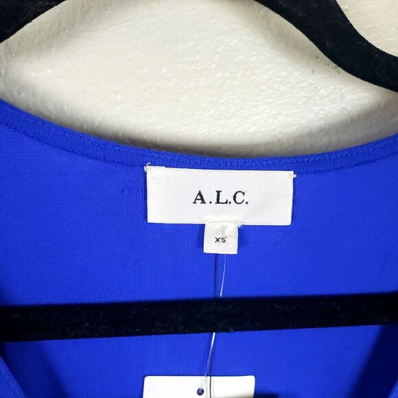 A.L.C. NWT Luna Colbat Blue Smocked Pleated V-Neck Draped Mini Dress Size XS - Picture 12 of 13